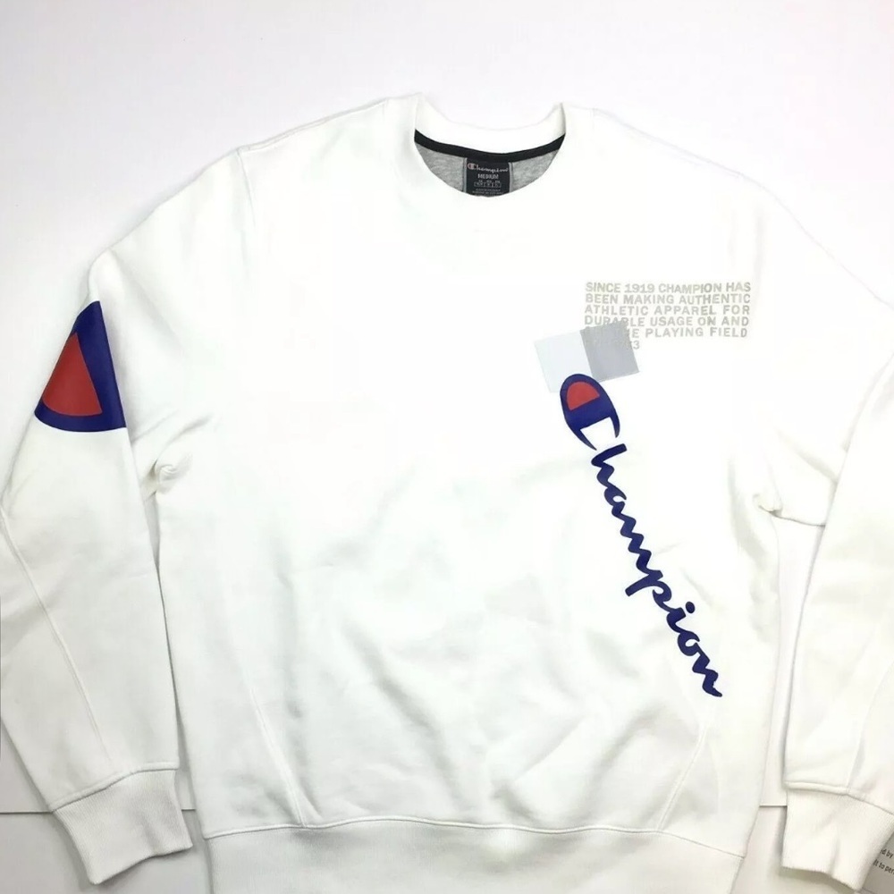 Champion Fleece Sweater White Mens Size small